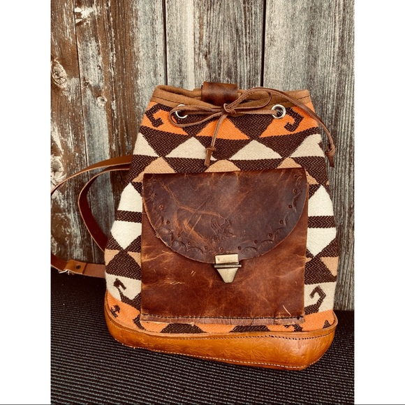 Vintage Handbags - VINTAGE STYLE leather aztec western backpack bag